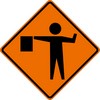 Flag Road Sign with Flag Person FLAGGER FLAG SYMBOL