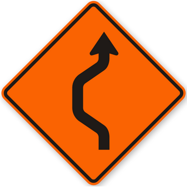 24" Standard Reflective Double Reverse Curve, One Lane