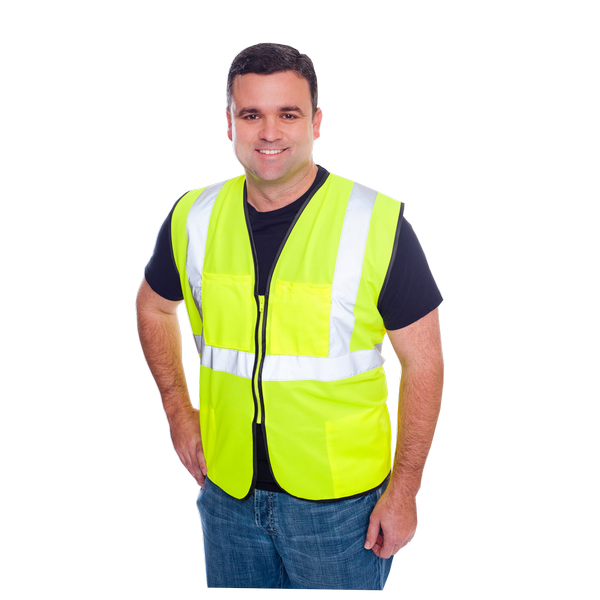 Class II Solid Vest Lime/Orange Zip, 4 Pockets