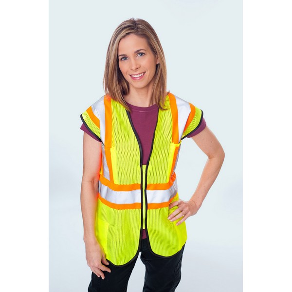 Class II Premium Mesh Vest Lime/Orange Zip, 4 Pockets