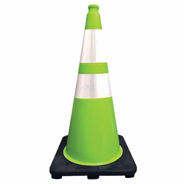 28" Fluorescent Green Traffic Cone 4" & 6" Reflect